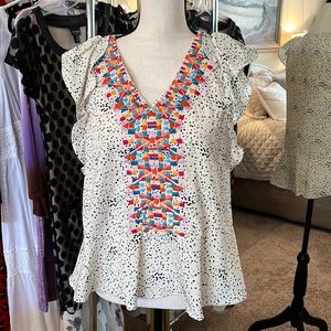 NWT THML Embroidered Flutter Sleeve Blouse